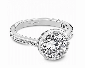Cool Texture Noam Carver Round Center Halo Diamond Engagement Ring Setting in 14K White Gold (037ctw)