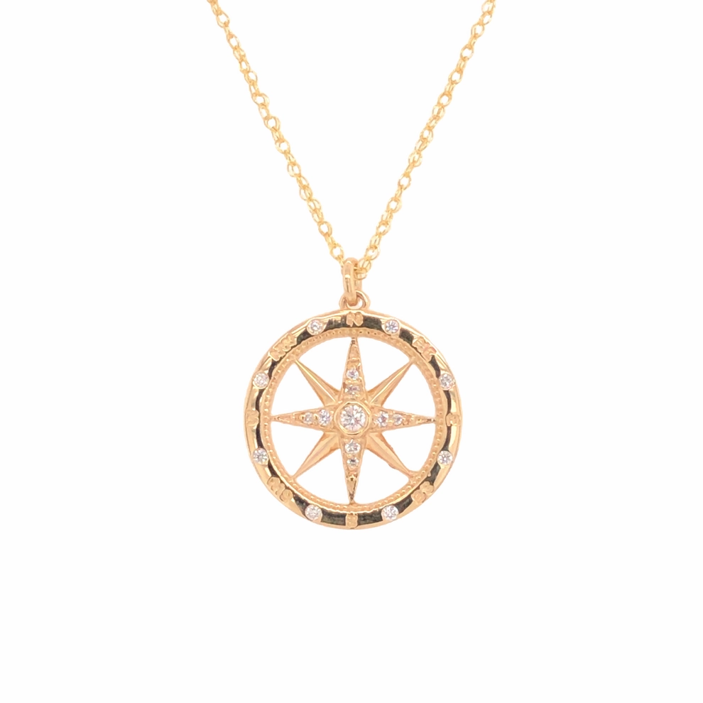 Dramatic Touch Timeless Treasures Medium Windrose Style Round Diamond Compass Pendant