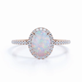 Budget Style Durable Look Halo 1.50 Ct Oval Cut Lab Created Opal Engagement Ring
