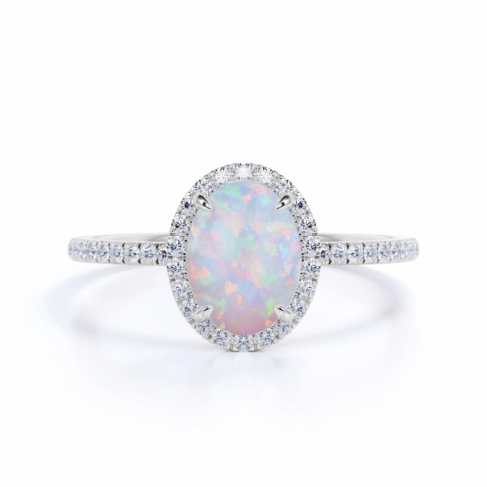 Halo 1.50 Ct Oval Cut Lab Created Opal Engagement Ring Elegant Addition Minimalist Accessory