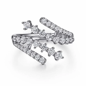 Anniversary Surprise 14K White Gold Multi Row Graduating Diamond Bypass Ring