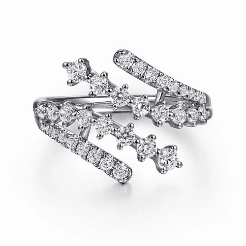 Anniversary Surprise 14K White Gold Multi Row Graduating Diamond Bypass Ring
