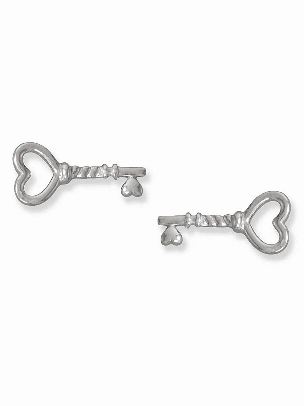 Heart Skeleton Key Earrings Rhodium on Sterling Silver Pretty Accent Linear Embellishment