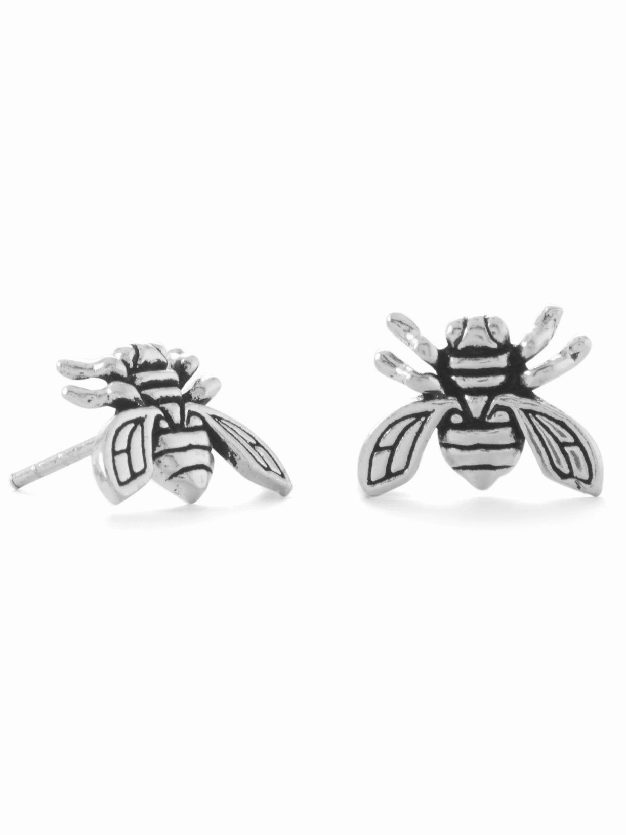 Honey Bumble Bee Stud Earrings Antiqued Sterling Silver Splendid Embellishment Ornate Essential