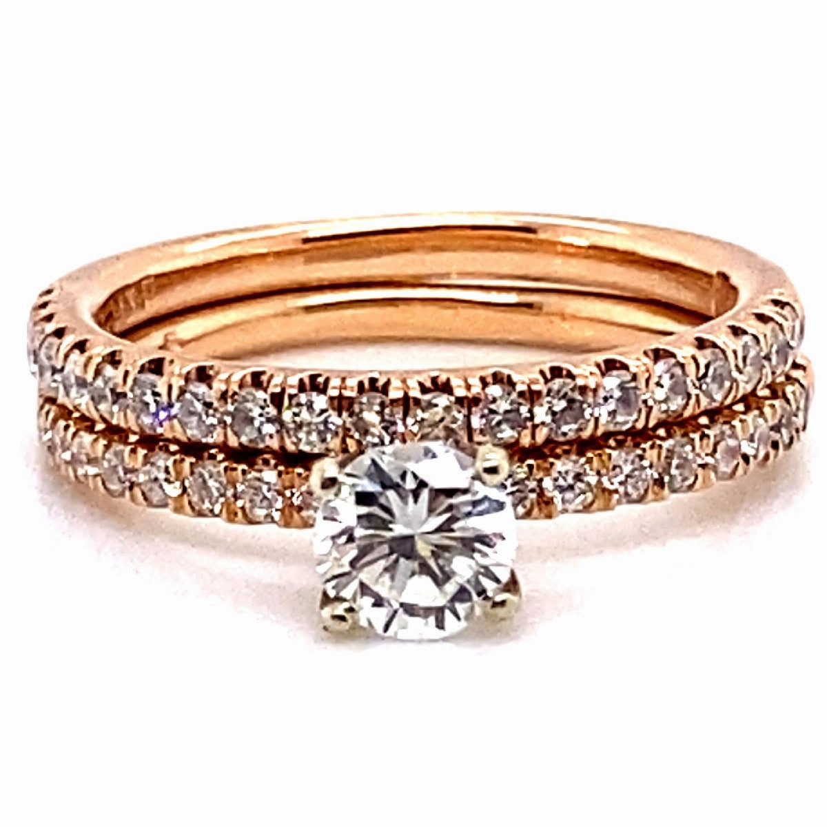 Refined Edge Bremer Jewelry Round Side Stone Diamond Engagement Ring in 14K Rose Gold (0.89ctw)