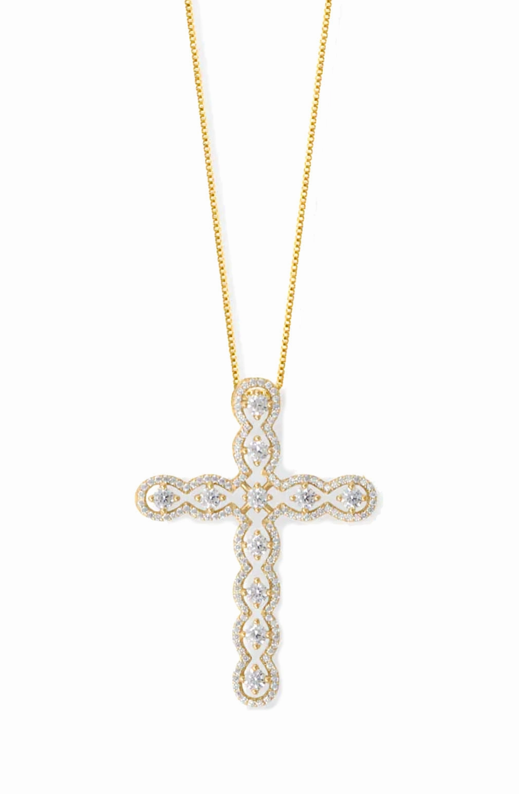 Trendy Style Wonderful Present Sparkling Cubic Zirconia Cross Necklace with 20-inch Box Chain Gold-plated Silver