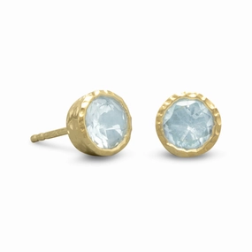 Blue Topaz Post Stud Earrings 12mm Gold-plated Sterling Silver Beach Adornment Fashionable Choice