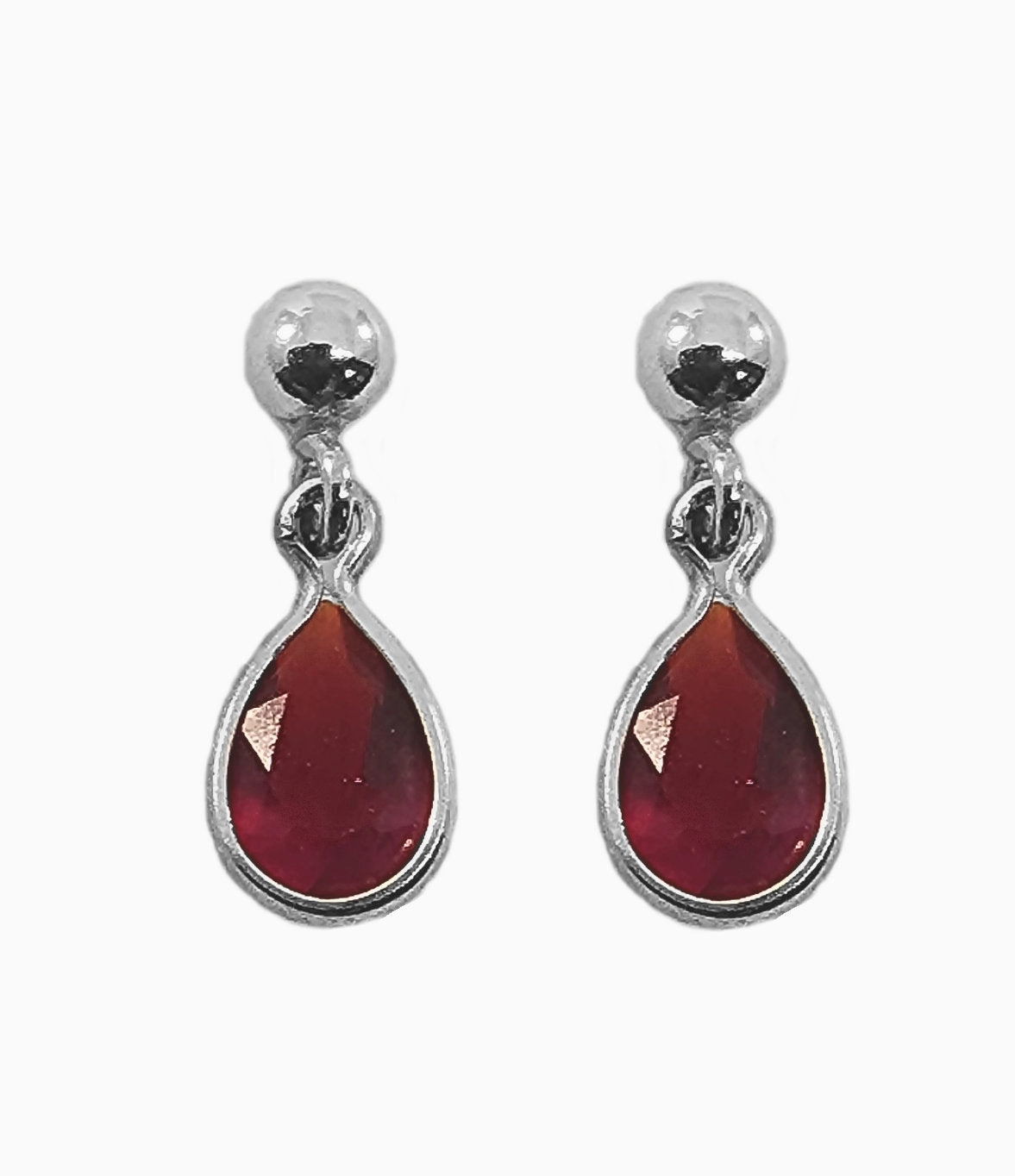 Sterling Silver Ball Post with Drop Earrings Cubic Zirconia Teardrop - Red Gorgeous Embellishment