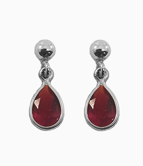 Sterling Silver Ball Post with Drop Earrings Cubic Zirconia Teardrop - Red Gorgeous Embellishment