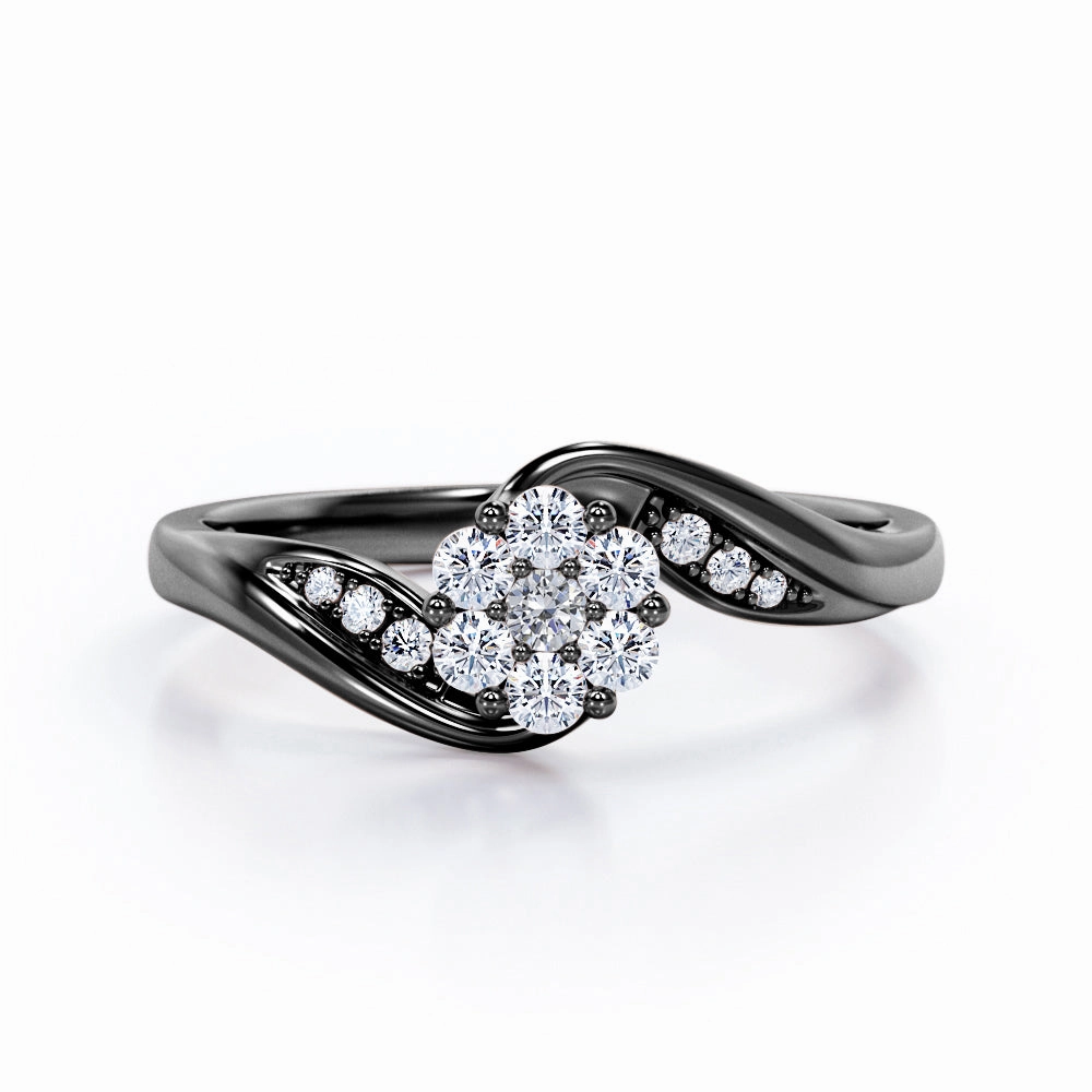 Groundbreaking Design Flower Cluster Design 0.35 TCW Round Shape Diamond Pave-Channel Tension Engagement Ring in 10K White Gold