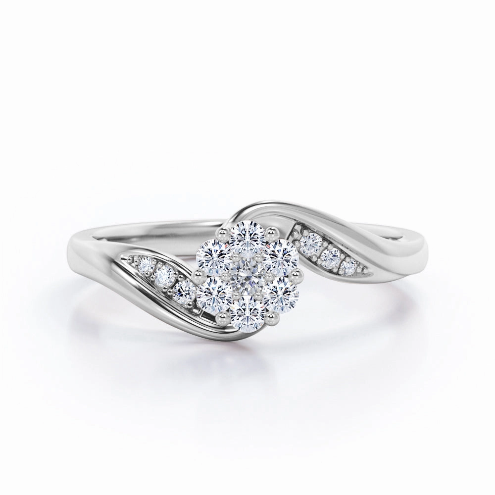 Flower Cluster Design 0.35 TCW Round Shape Diamond Pave-Channel Tension Engagement Ring in 10K White Gold Casual Flow