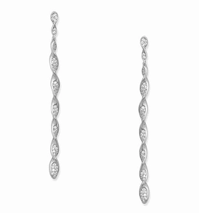 Rhodium-plated Sterling Silver Pave Cubic Zirconia Spiral Twist Drop Earrings Neutral Accessory Comfortable Design