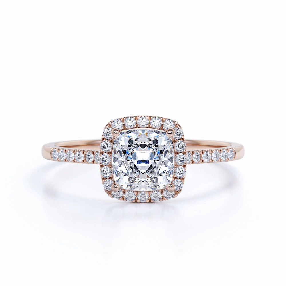 1.50 Carat Cushion Cut Moissanite and Diamonds Halo Engagement Ring in White Gold Exclusive Ornament Durable Craft