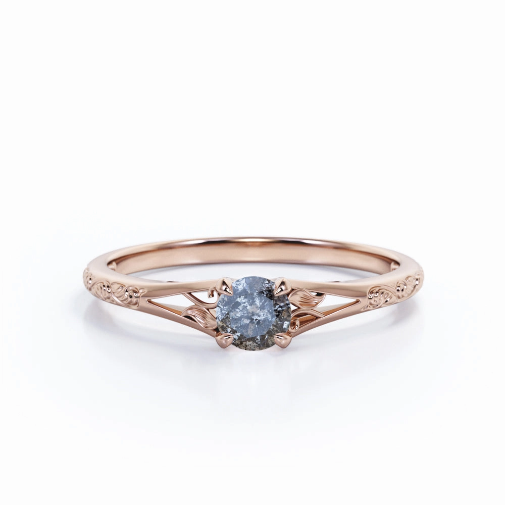 Solitaire 0.50 Ct Round Salt and Pepper Diamond Engagement Ring Custom Emblem