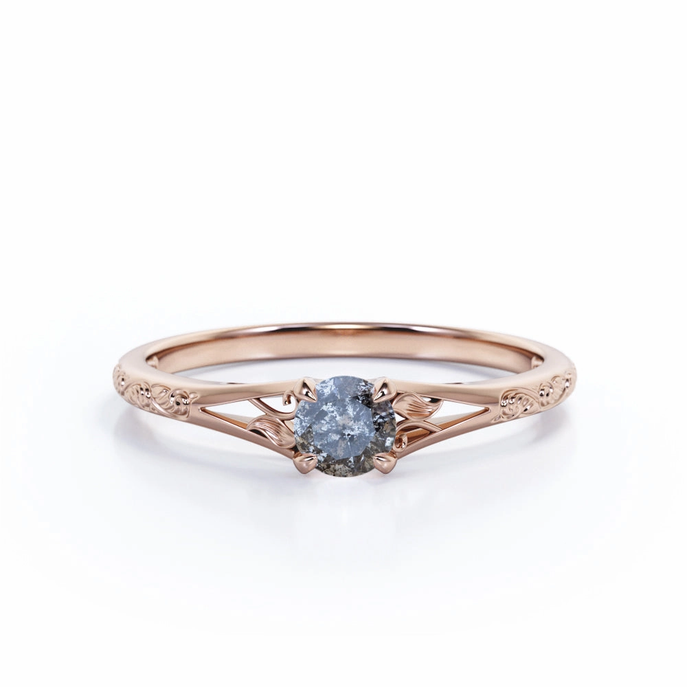 Solitaire 0.50 Ct Round Salt and Pepper Diamond Engagement Ring Classic Fit Trendy Appearance