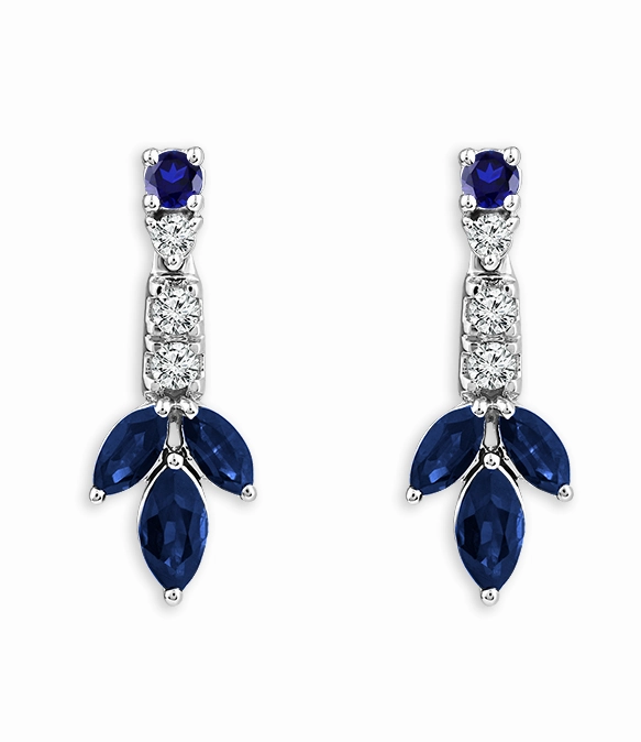 Bremer Jewelry Marquise Shape Sapphires and Sapphires Dangle Earrings in 14K White Gold (.95ctw) Natural Flow
