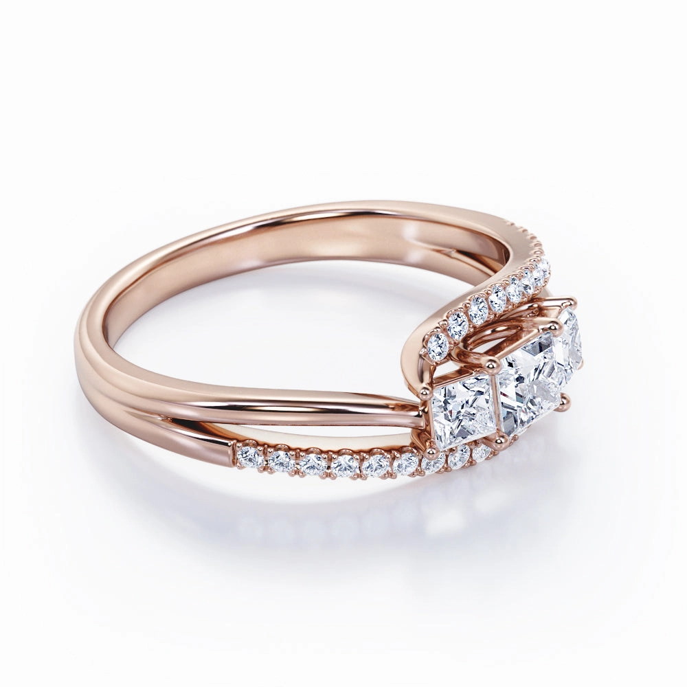 Shared Prongs 1 carat Princess Diamond and Diamond Split Shank Band Engagement Ring in Rose Gold Affordable Expression