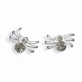 Contemporary Decor Stylish Decoration Spider Earrings with Sparkling Crystal Accents Sterling Silver