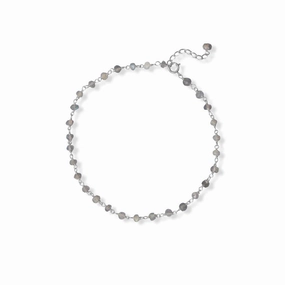 Current Moment Genuine Labradorite Bead Anklet Sterling Silver Adjustable Length