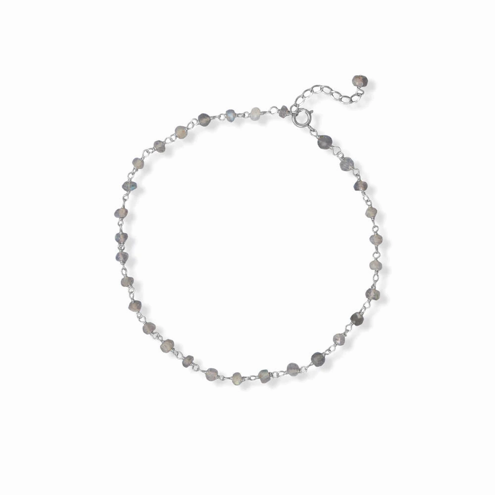Current Moment Genuine Labradorite Bead Anklet Sterling Silver Adjustable Length