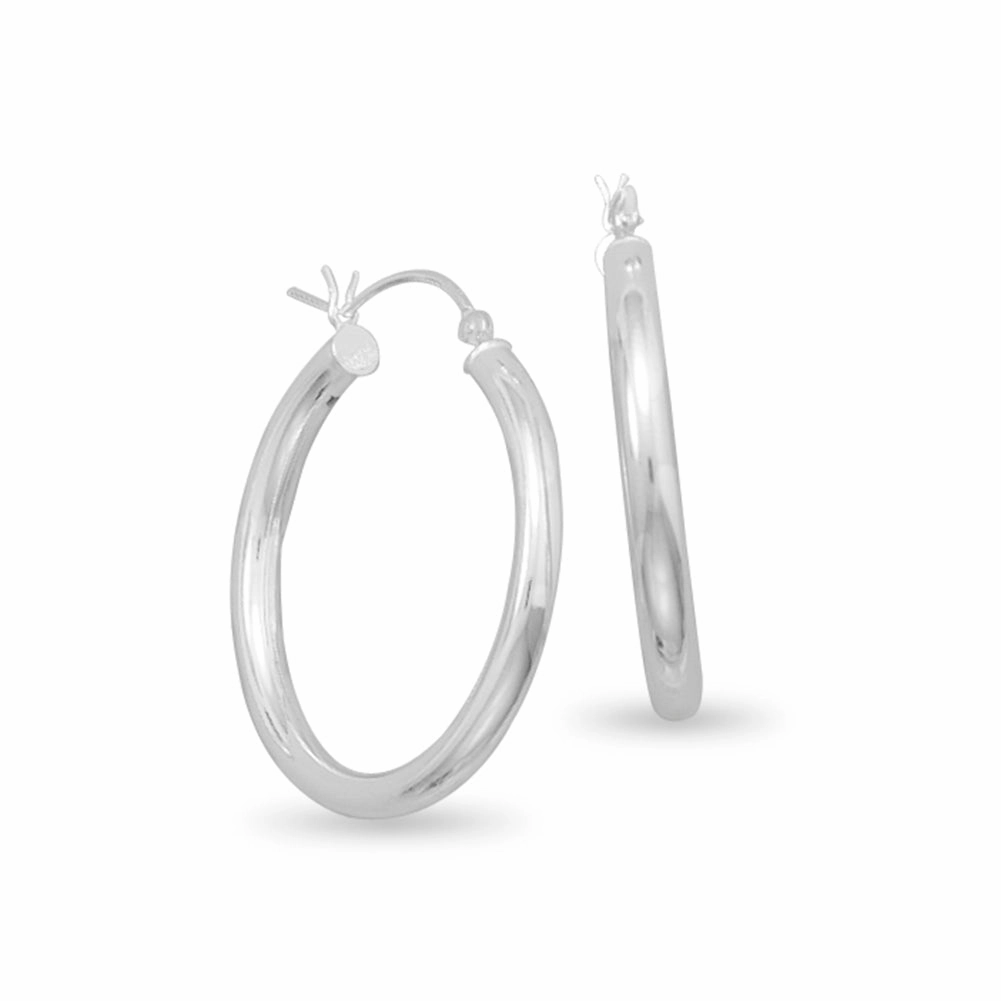 Brilliant Design Wedding Item Medium Large 3mm x 30mm Round Tube Sterling Silver Hoop Earrings