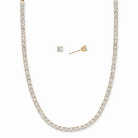 Splendid Ornament Cubic Zirconia Fashion Necklace and Stud Earring Set Gold Tone