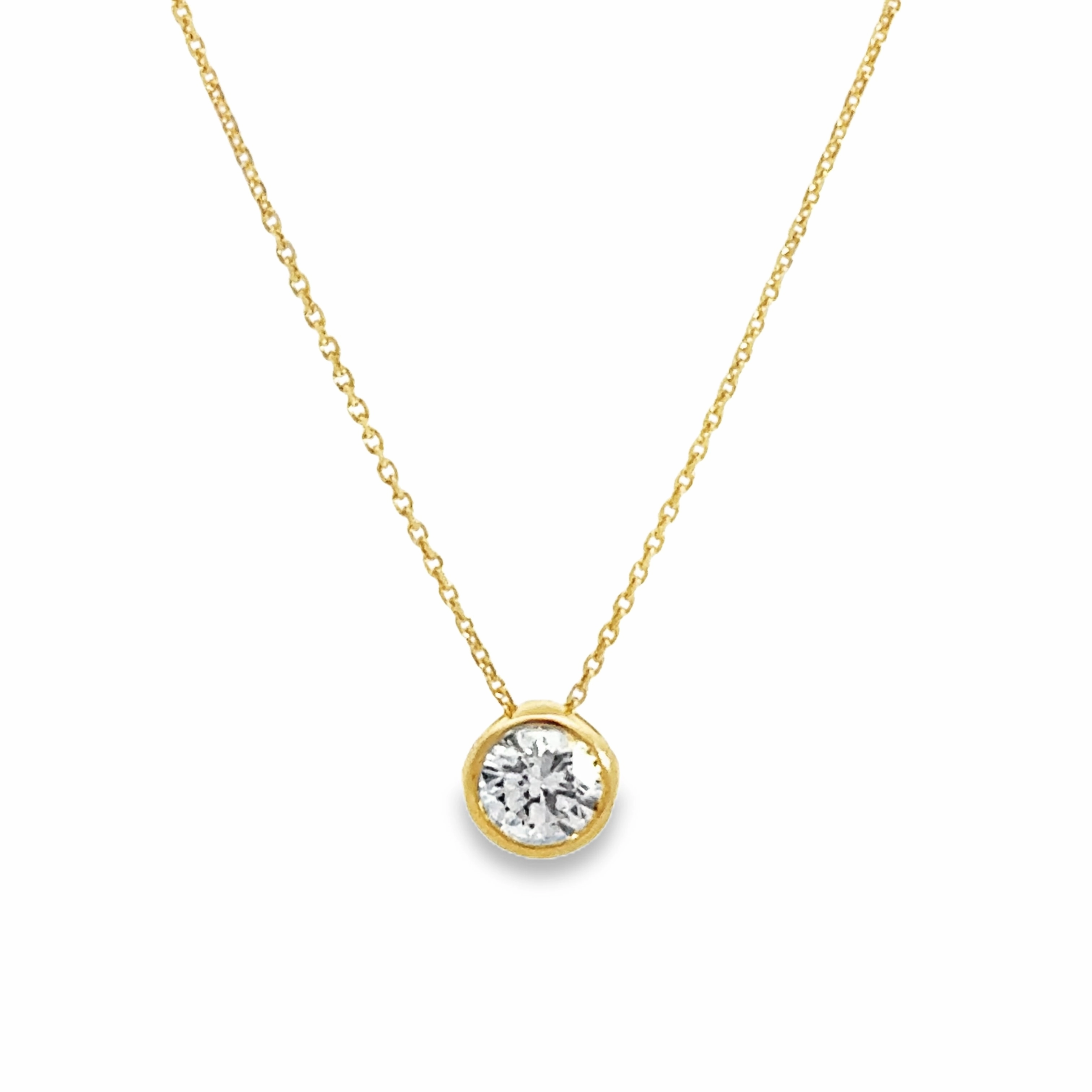 14K Yellow Gold Bezel Set Diamond Solitare Pendant Necklace Party Outfit Golden Tone