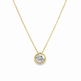 14K Yellow Gold Bezel Set Diamond Solitare Pendant Necklace Party Outfit Golden Tone