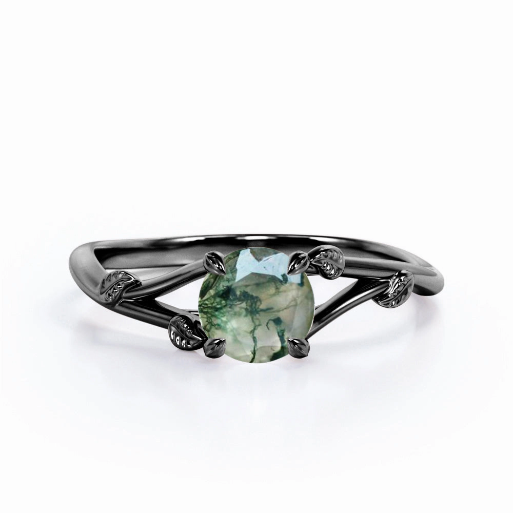 Split Shank 0.75 Carat Round Cut Moss Agate Promise Ring Fantastic Design