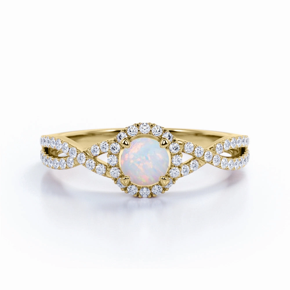 Split Shank 1.50 Ct Round Cut Lab Created Opal Engagement Ring Glow Effect Everyday Design