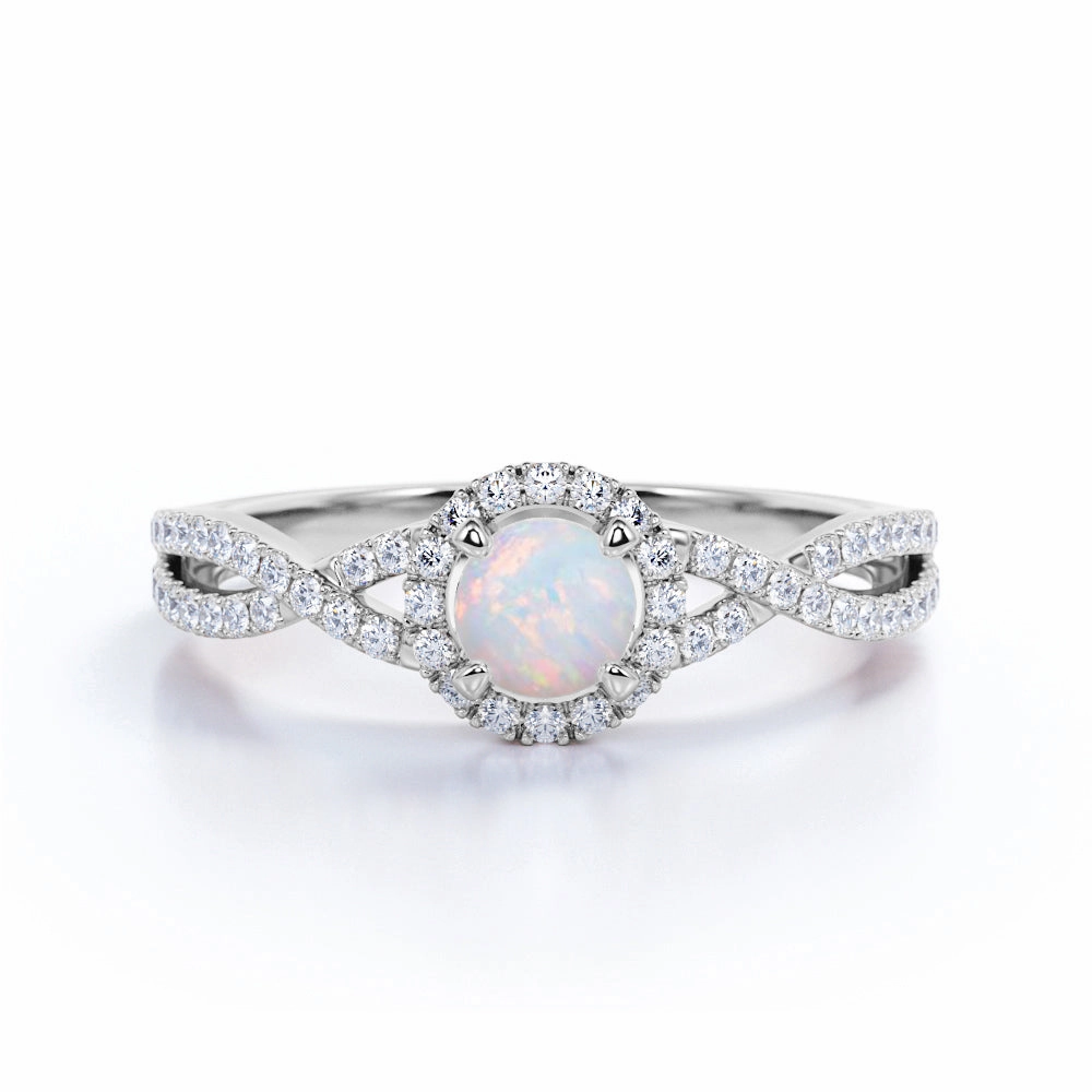 Split Shank 1.50 Ct Round Cut Lab Created Opal Engagement Ring Timeless Texture Evening Appeal