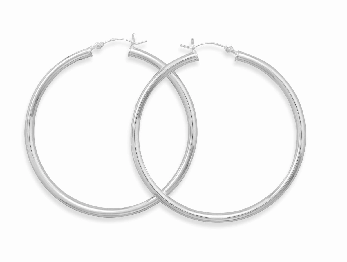 Extra Extra Large 50mm x 3mm Round Tube Sterling Silver Hoop Earrings Chic Choice Pretty Decoration