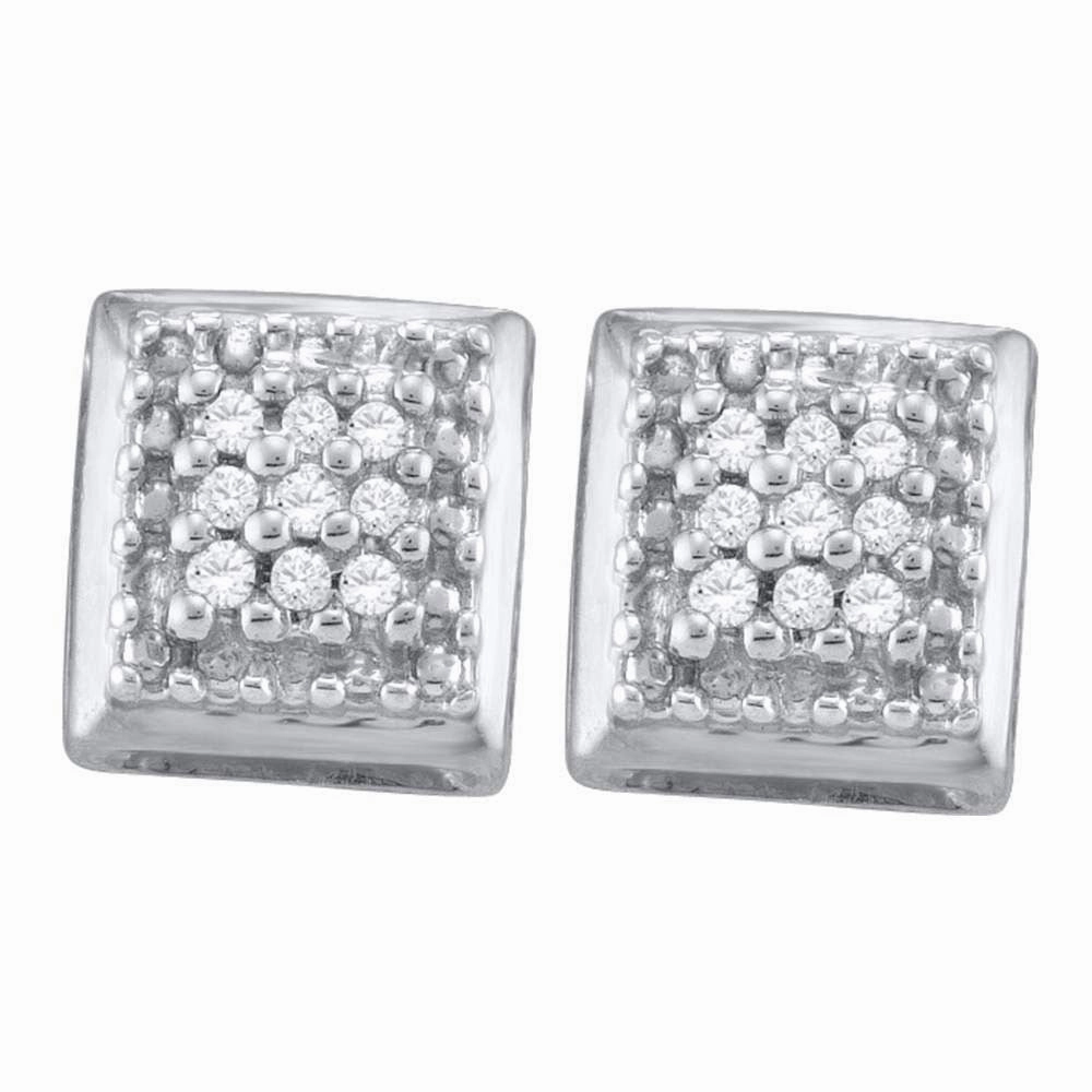 Square Ornament Square Stud Diamond Earrings 1/10 ctw Rhodium on Sterling Silver