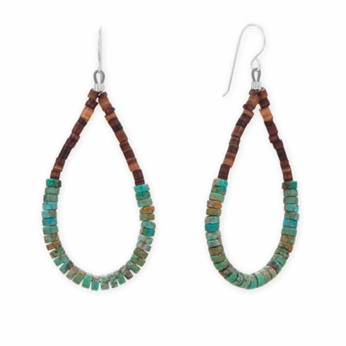 Retro Embellishment Turquoise and Pen Shell Heishi Bead Dangle Earrings - Handmade in the USA