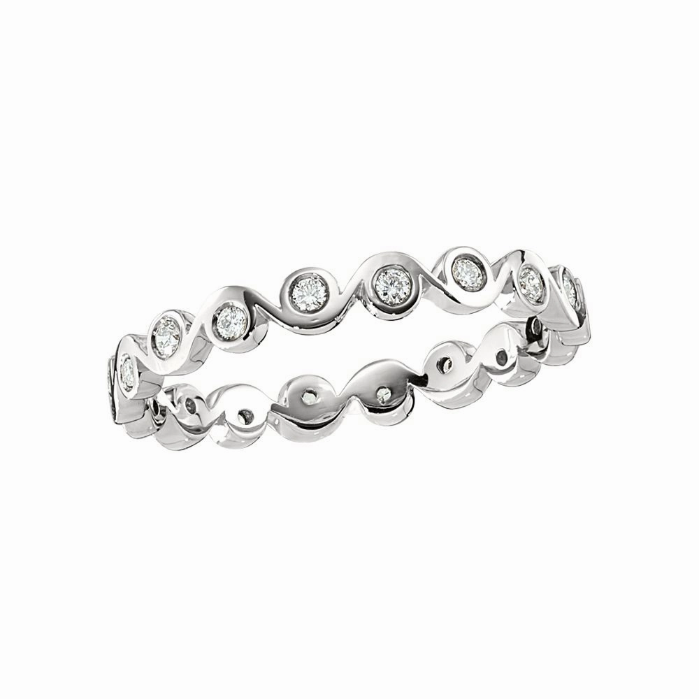 Beach Vibes Stackable Modern Bezel Set Zigzag Diamond White Gold Band