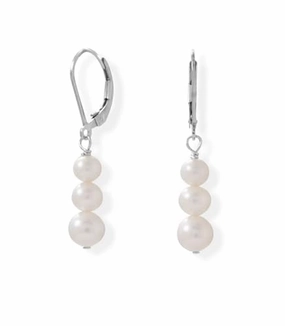 Stacked Cultured Freshwater Pearl Earrings with Lever Backs Sterling Silver Holiday Ornament Unique Finish