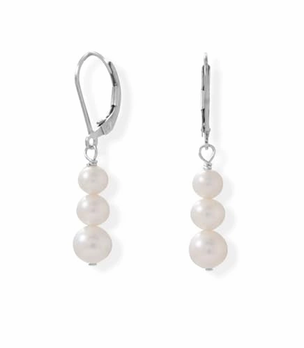 Stacked Cultured Freshwater Pearl Earrings with Lever Backs Sterling Silver Holiday Ornament Unique Finish