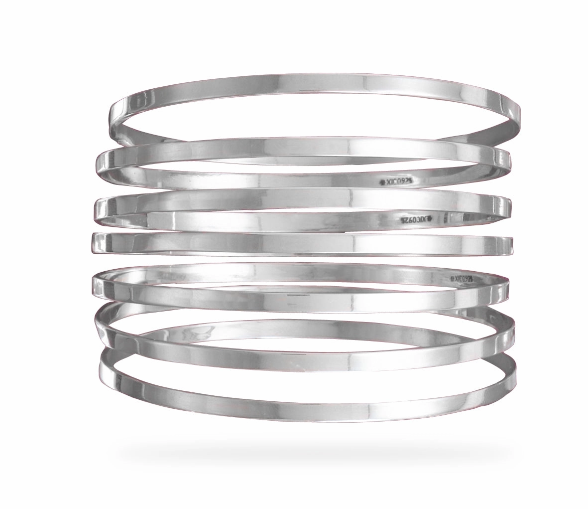 Immediate View Harmonious Hues Semanarios Set of 7 Flat Sterling Silver Bangle Bracelets