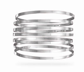 Immediate View Harmonious Hues Semanarios Set of 7 Flat Sterling Silver Bangle Bracelets