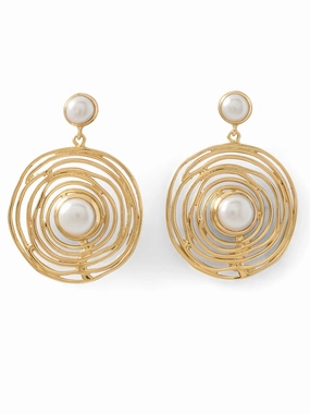 Festive Item Curved Adornment Gold-plated Birds Nest Spellbound Earrings with Cultured Freshwater Pearls