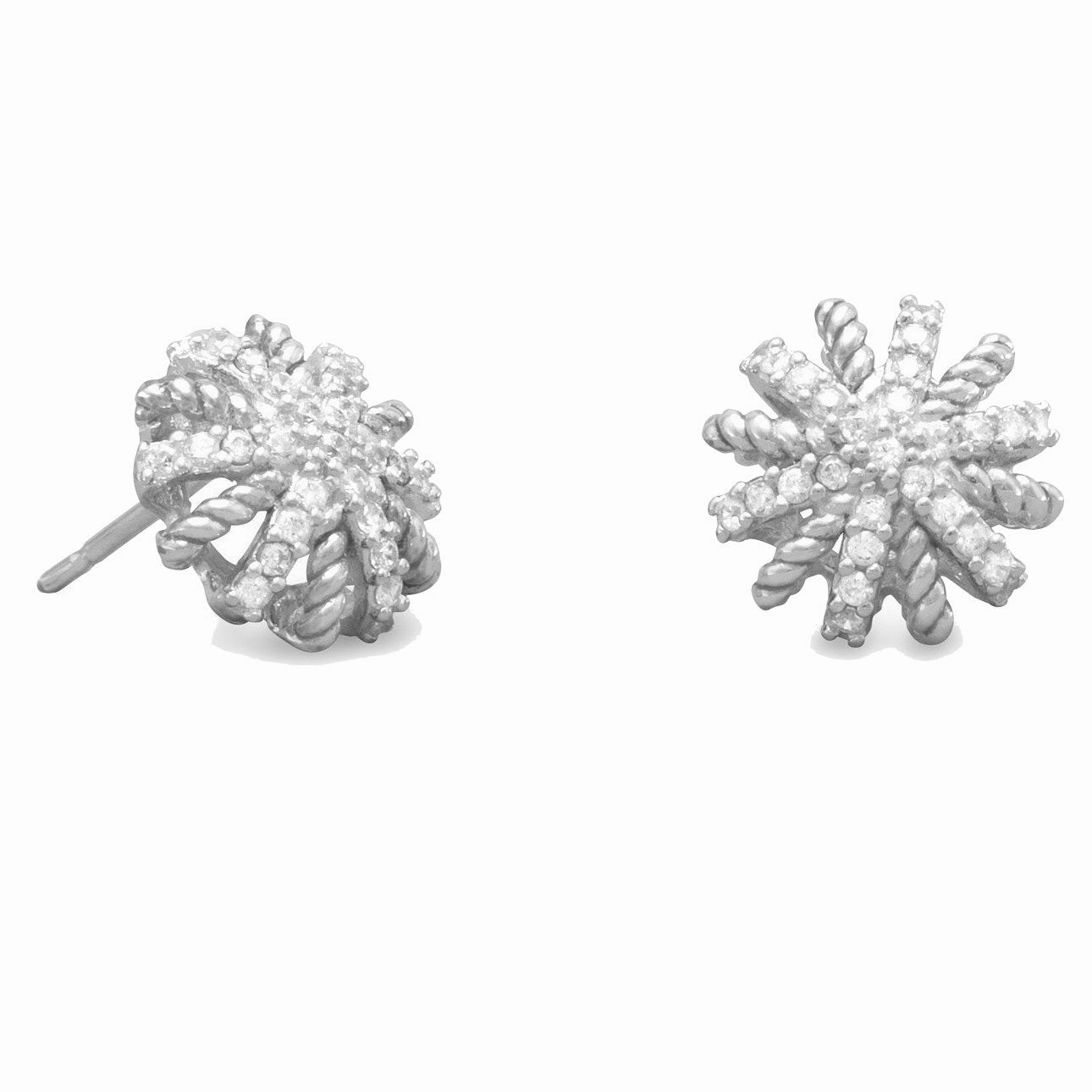 Round Jewelry Adorable Accent Starburst Stud Earrings with Rope Sterling Silver with Cubic Zirconia