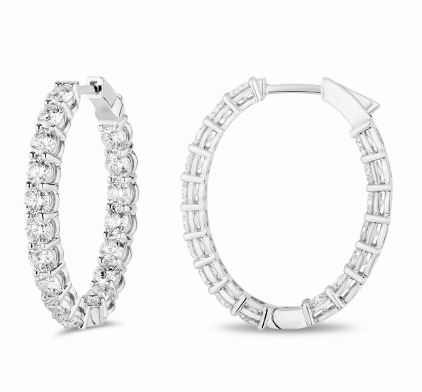 Bremer Jewelry Round Medium Hoop Diamond Earrings in 18K White Gold (6.15ctw) Night Style Clean Vibe