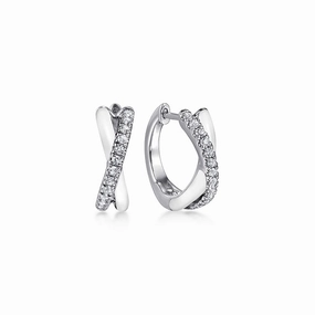 Enamel - 925 Sterling Silver White Sapphire Huggies White Enamel Bold Accent