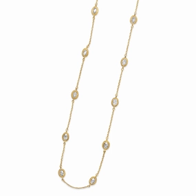 Station Style Necklace with Gold-plated Sterling Silver and Cubic Zirconia 36-inch Length Statement Look Unique Feature