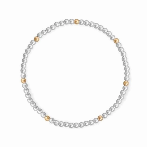 Seasonless Style A Plus Sterling Silver 3mm Bead Stretch Bracelet with Gold-filled Accents - Made in the USA