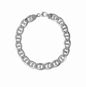 Sterling Silver 9mm Flat Marina Chain Bracelet Mens Womens Good Fortune