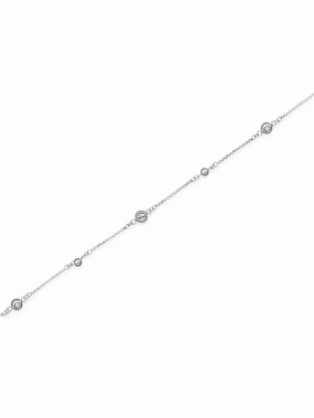 Sterling Silver Anklet with Crystals and Silver Beads Adjustable Length Subtle Glam