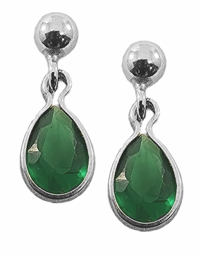 Sterling Silver Ball Post with Drop Earrings Cubic Zirconia Teardrop - Green Simple Look