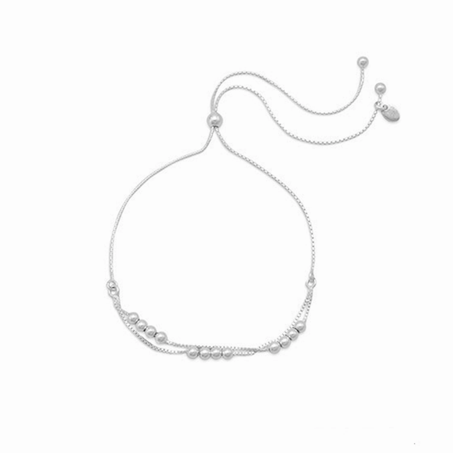 Traditional Sight Limitless Potential Sterling Silver Box Chain Two-strand Bracelet with Beads Adjustable Length
