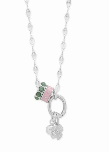 Autumn Gift Sterling Silver Charm Necklace with Adapter and Charms Aventurine and Pink Wheel Beads, Coffee Chain and Flower